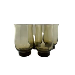 Vintage Dominion Glass Smoky Brown Tulip Drinking Glasses Set of 4